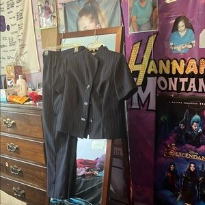 Unisex/men&women Black Pinstripe Suit